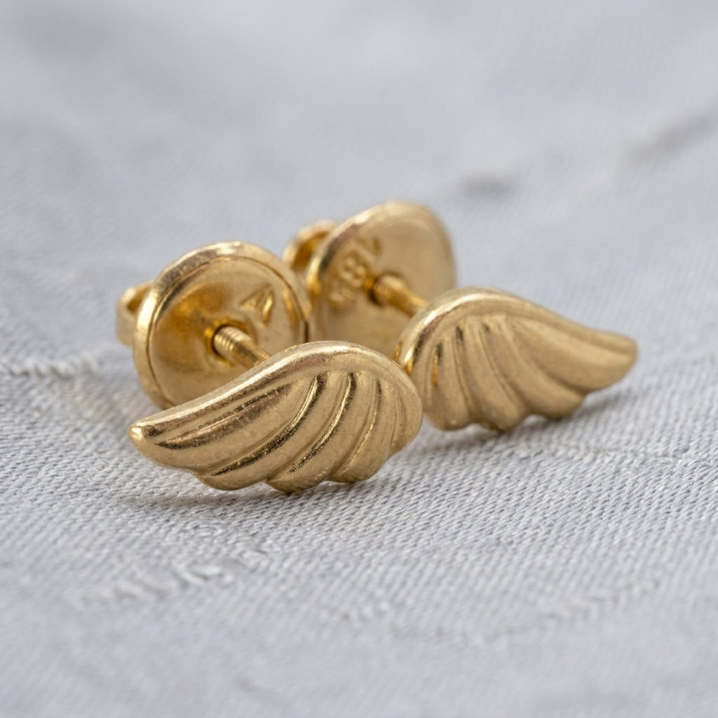 18K Gold Mini Angel Wing Stud Earrings