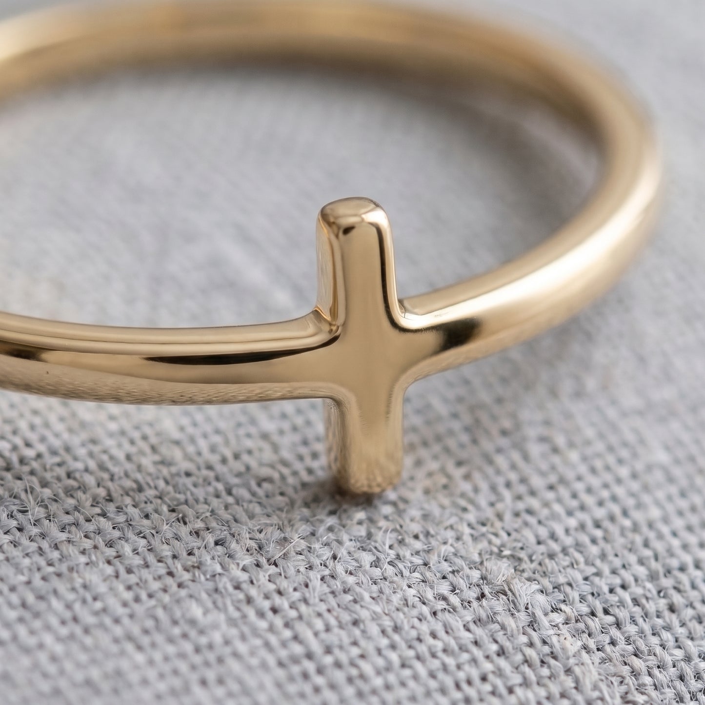 18K Solid Gold Dainty Sideways Cross Ring