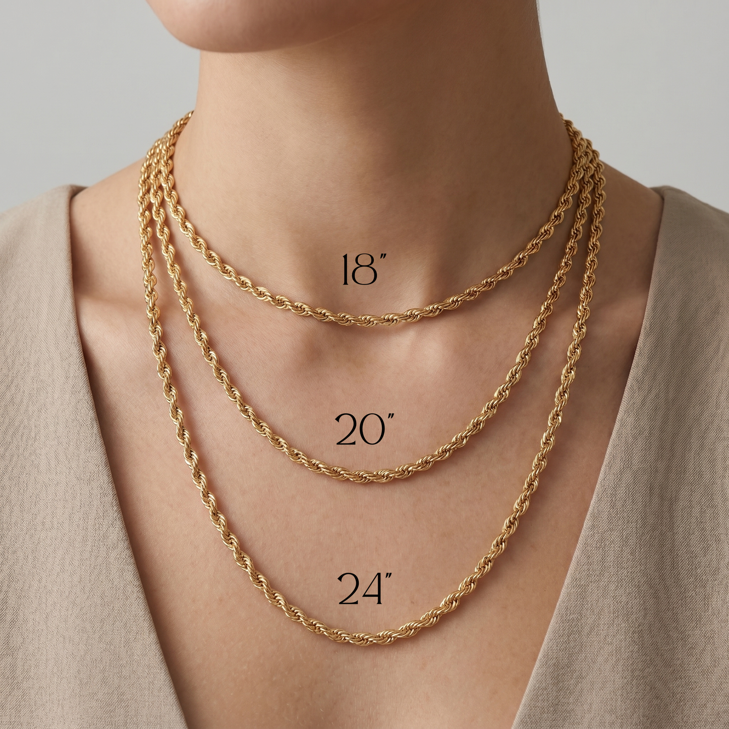 18K Solid Gold Rope Chain Necklace