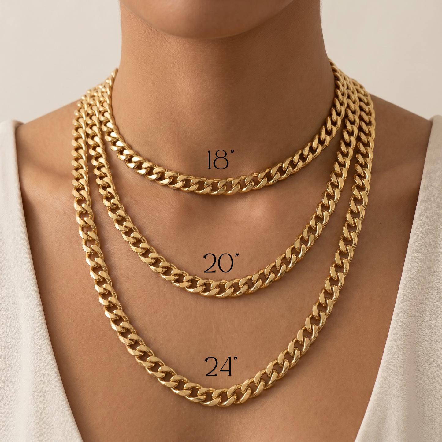 18K Solid Gold Miami Cuban Link Chain Necklace