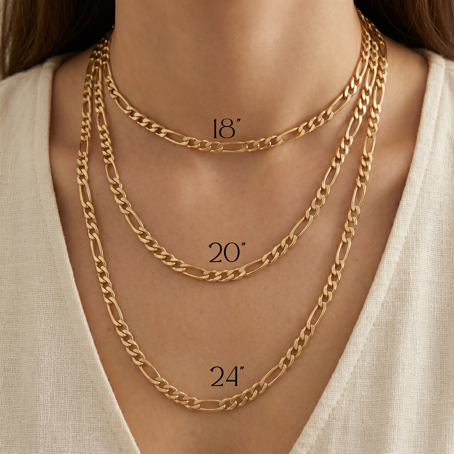 18K Solid Gold Figaro Link Chain Necklace