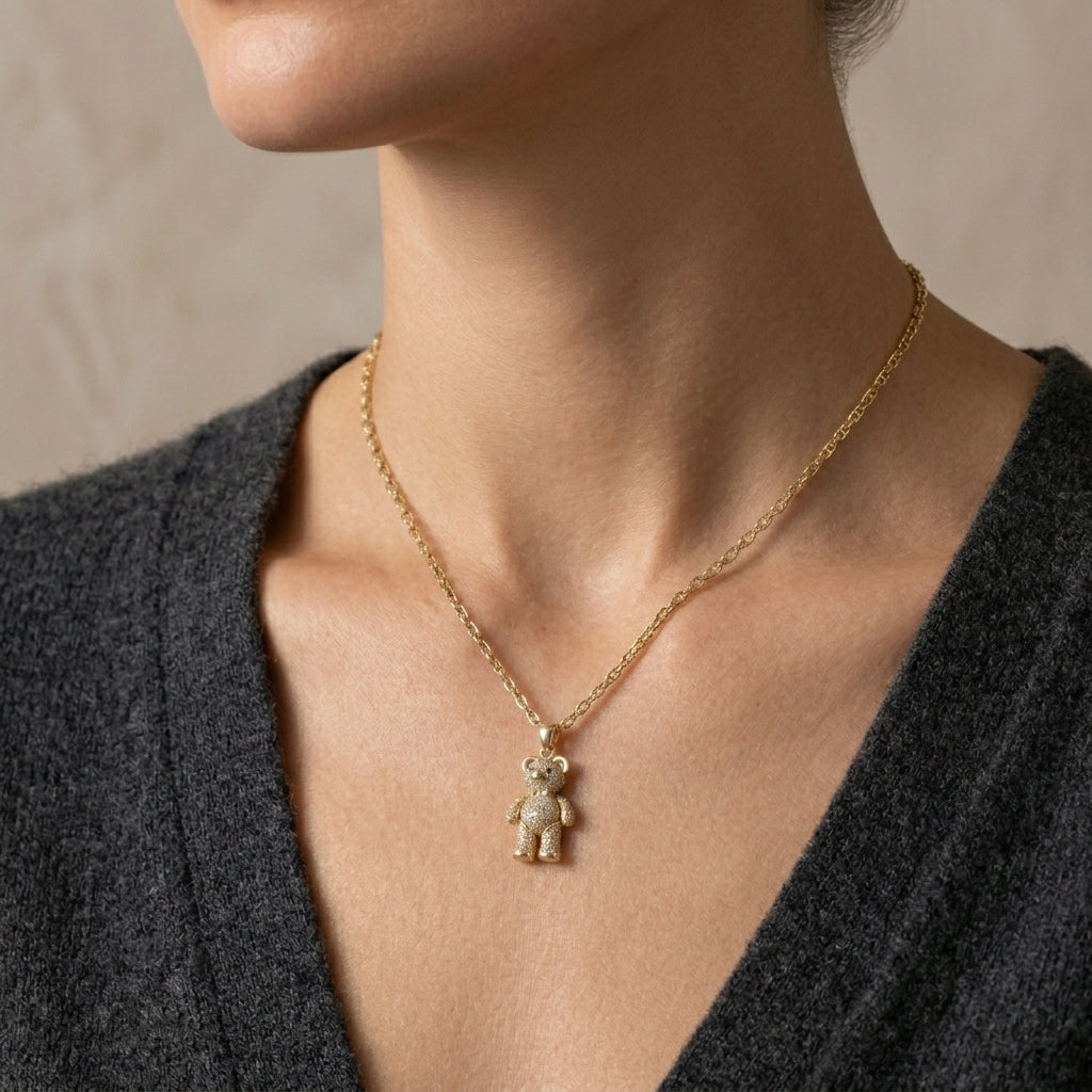 18K Gold Teddy Bear Pendant