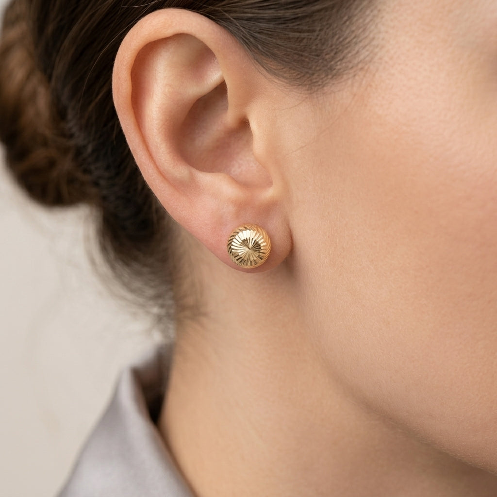 18K Gold Diamond-Cut Ball Stud Earrings