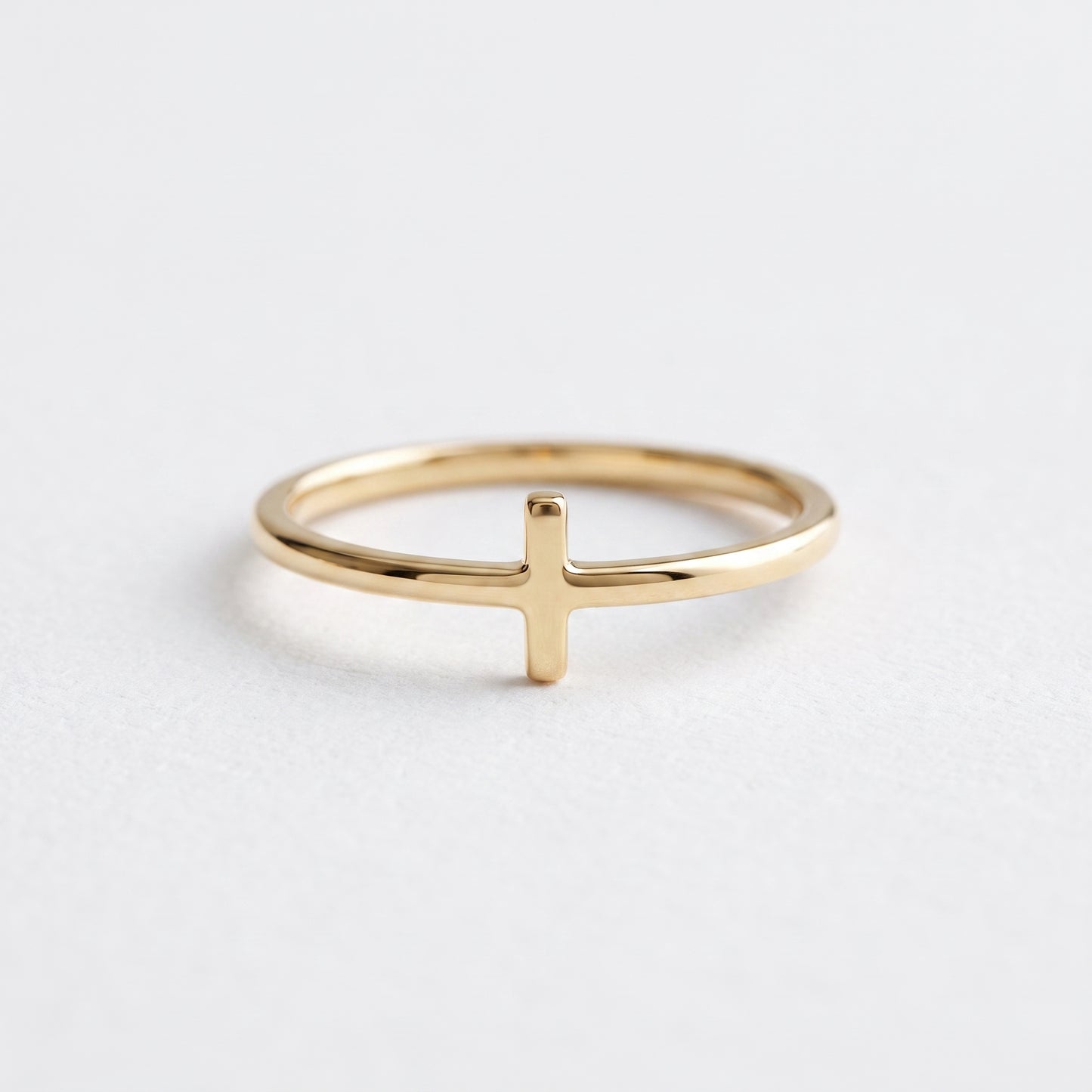 18K Solid Gold Dainty Sideways Cross Ring