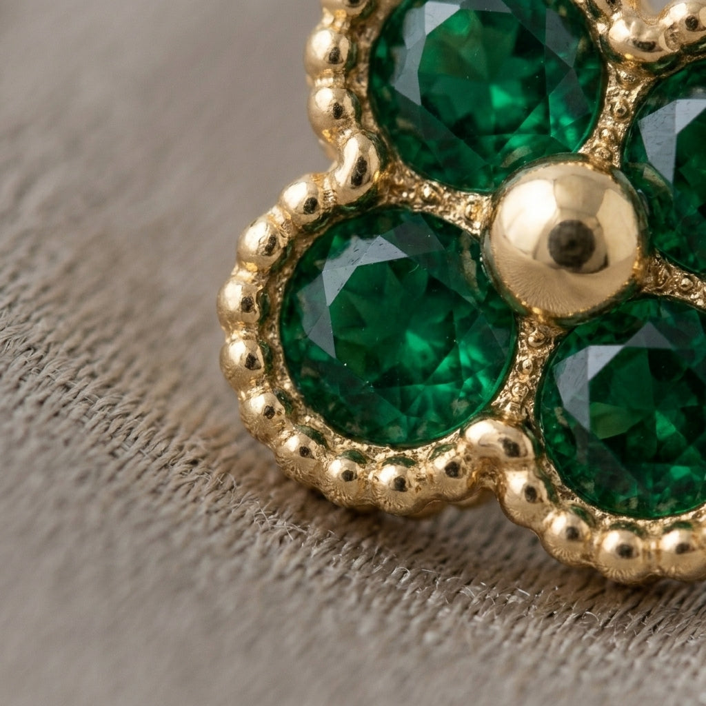 18K Gold Green Clover Stud Earrings
