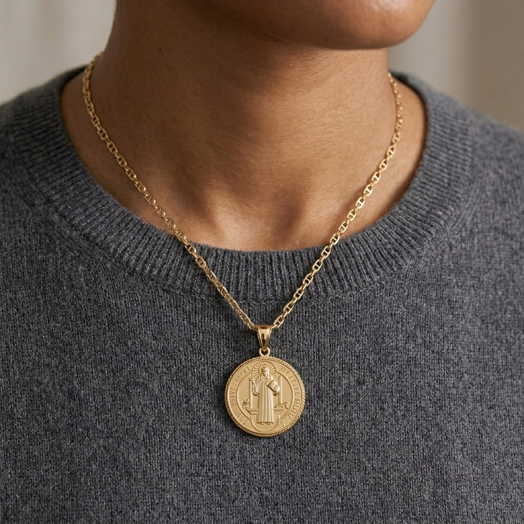 18K Gold St. Benedict Medal Protection Pendant