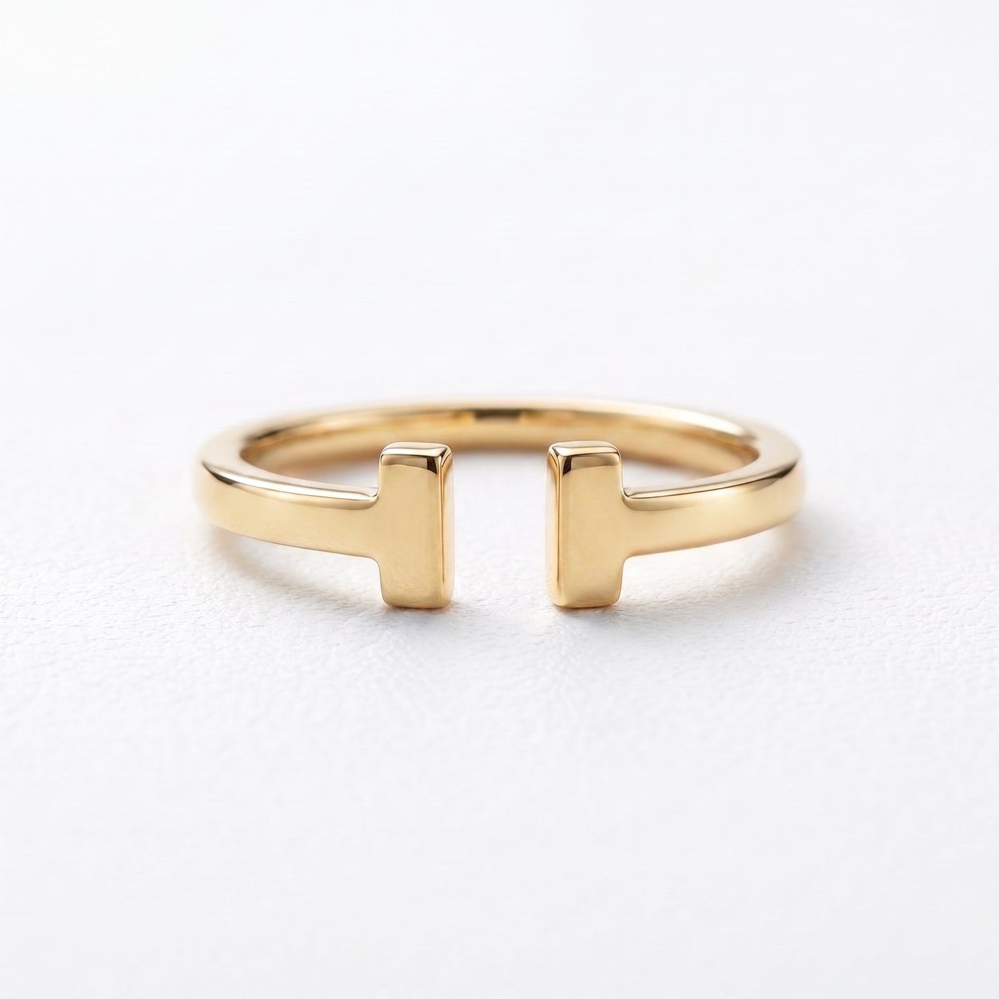 18K Solid Gold Geometric Open Double T Ring