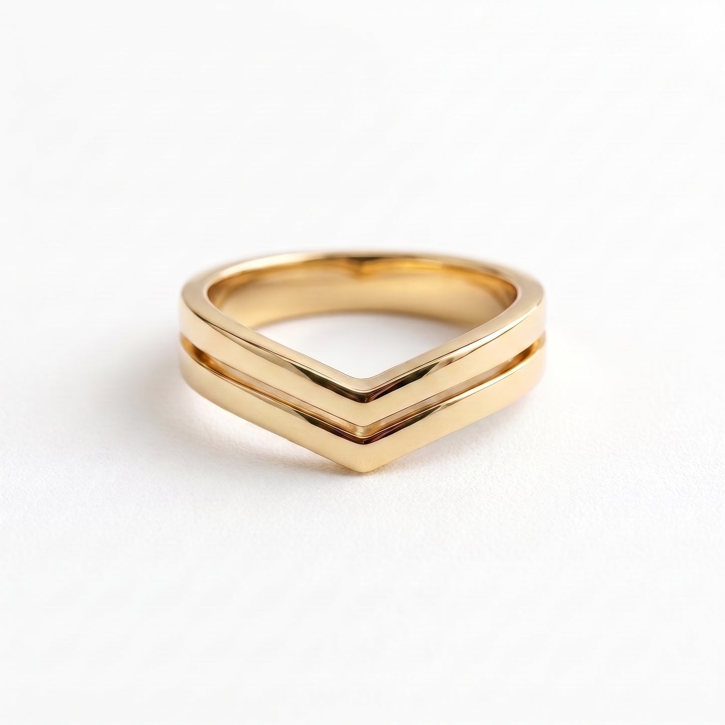 18K Solid Gold Double Chevron V-Shaped Stacking Band
