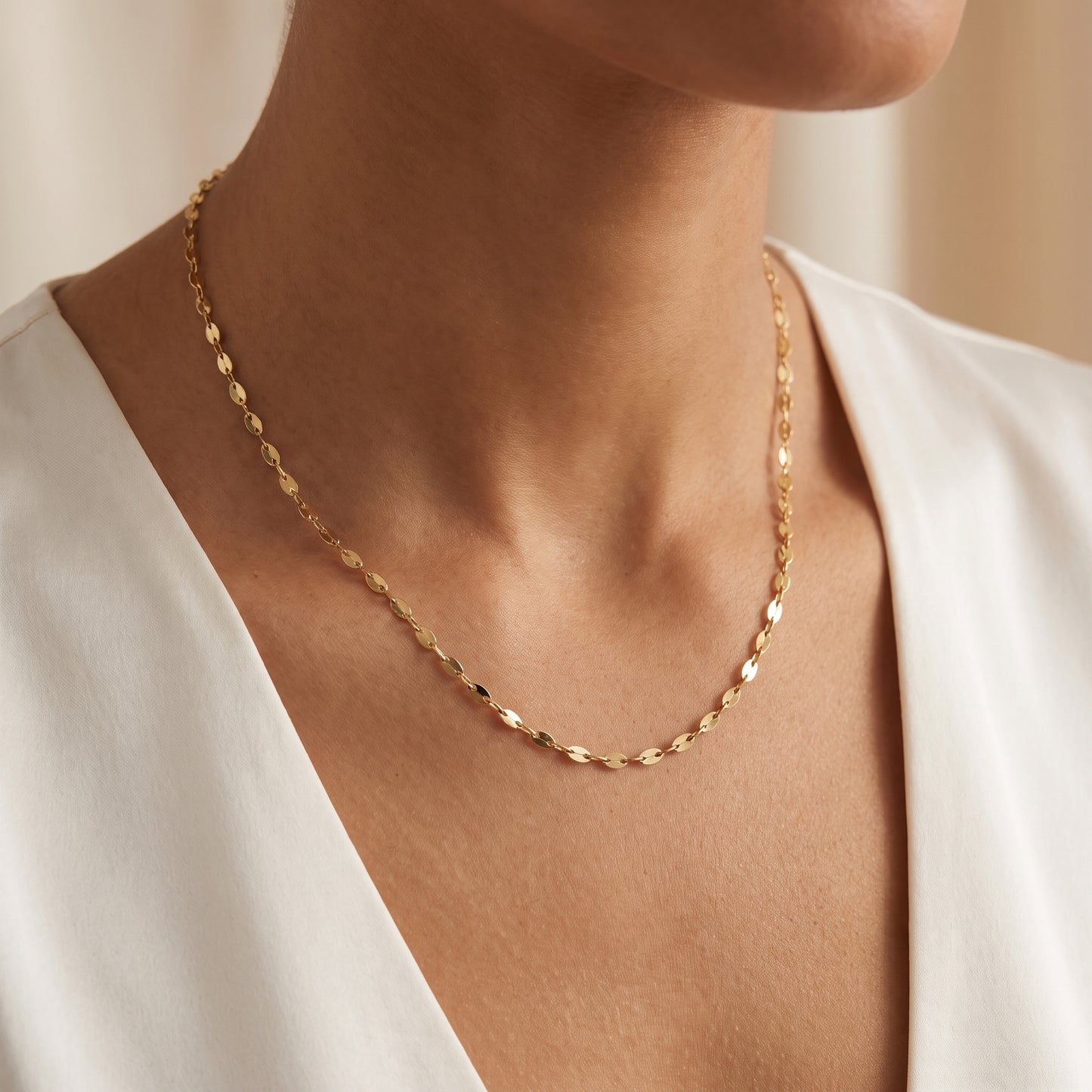 18K Solid Gold Italian Popcorn Link Chain Necklace