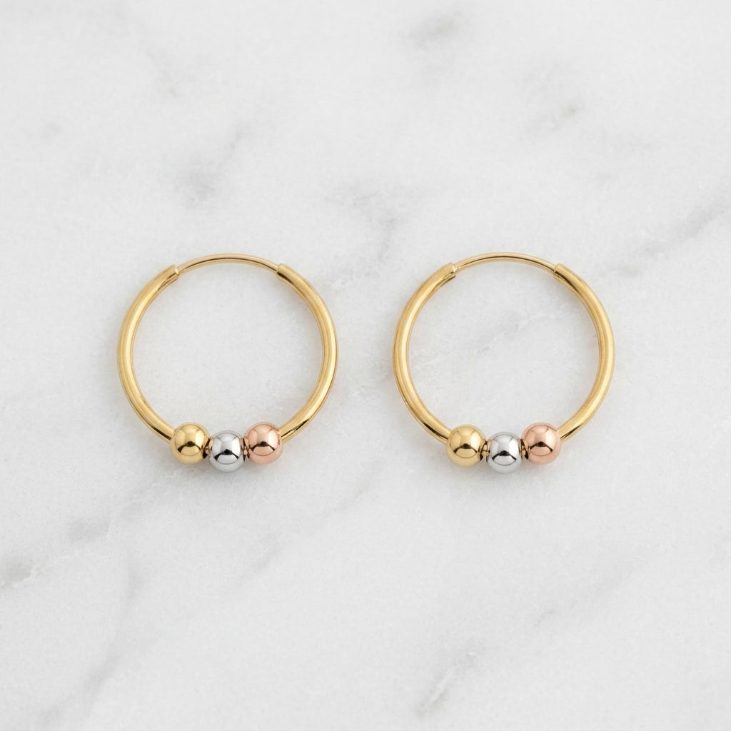 18K Tri-Color Gold Mini Hoop Earrings