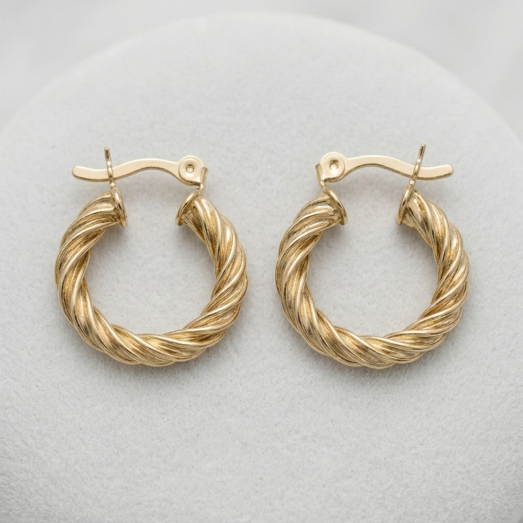 18K Gold Wavy Swirl Hoop Earrings