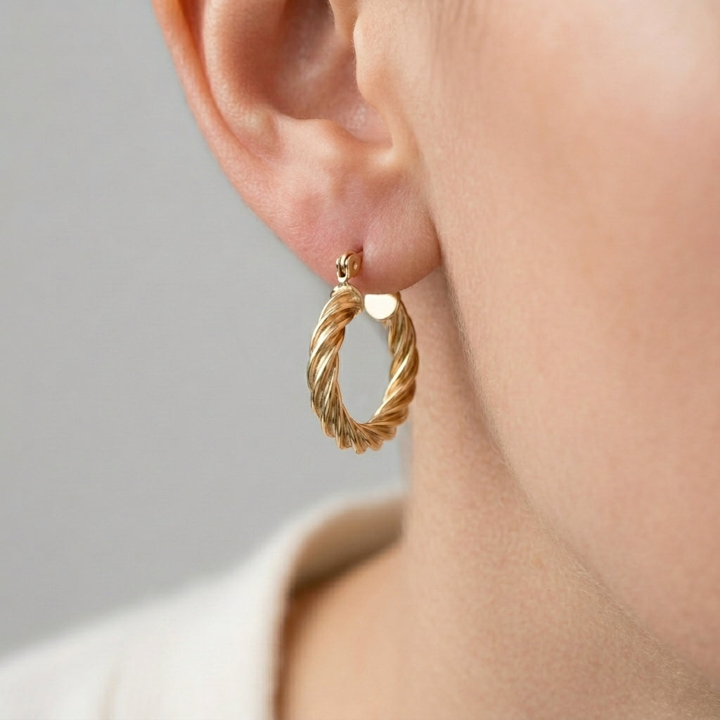 18K Gold Wavy Swirl Hoop Earrings