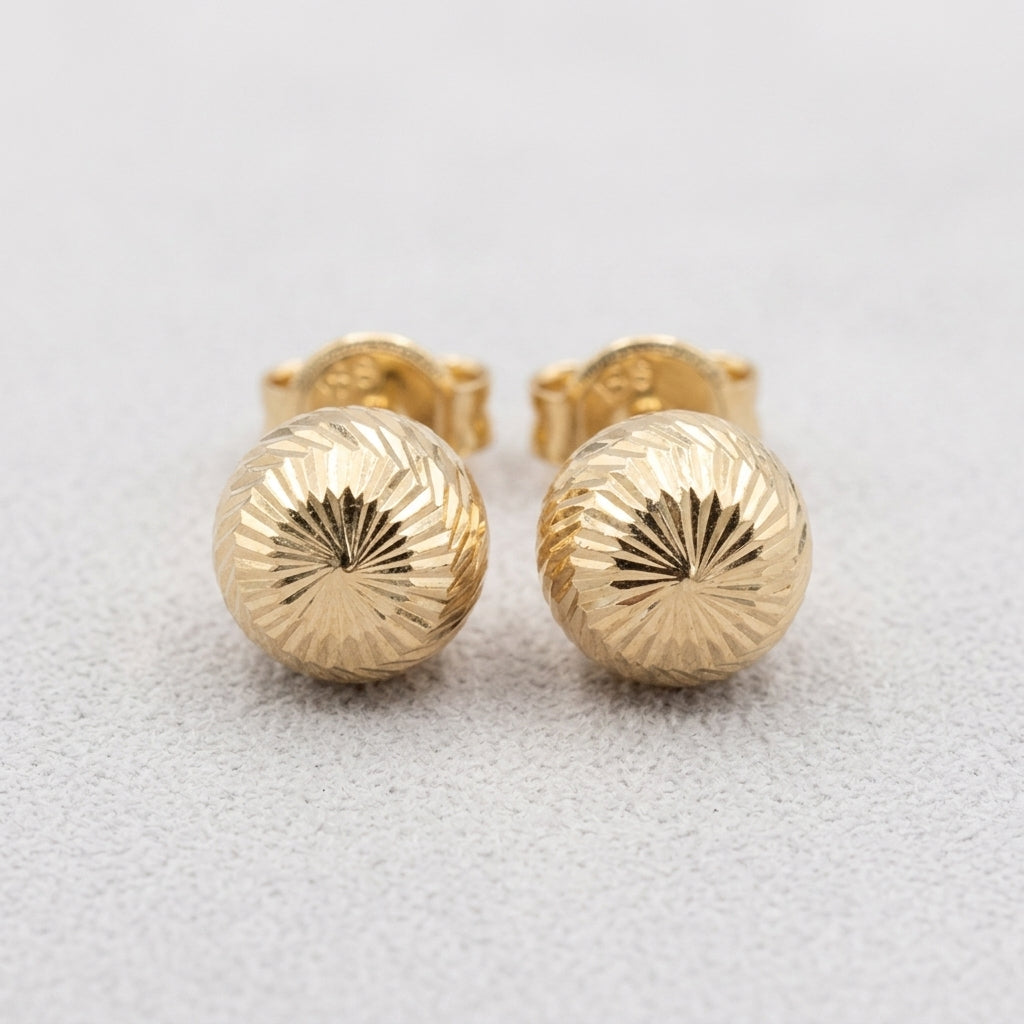 18K Gold Diamond-Cut Ball Stud Earrings