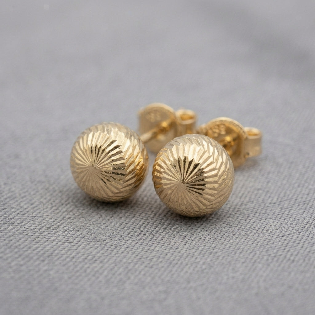 18K Gold Diamond-Cut Ball Stud Earrings