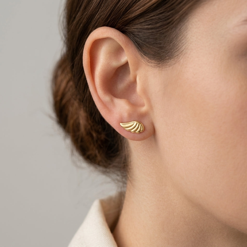 18K Gold Mini Angel Wing Stud Earrings