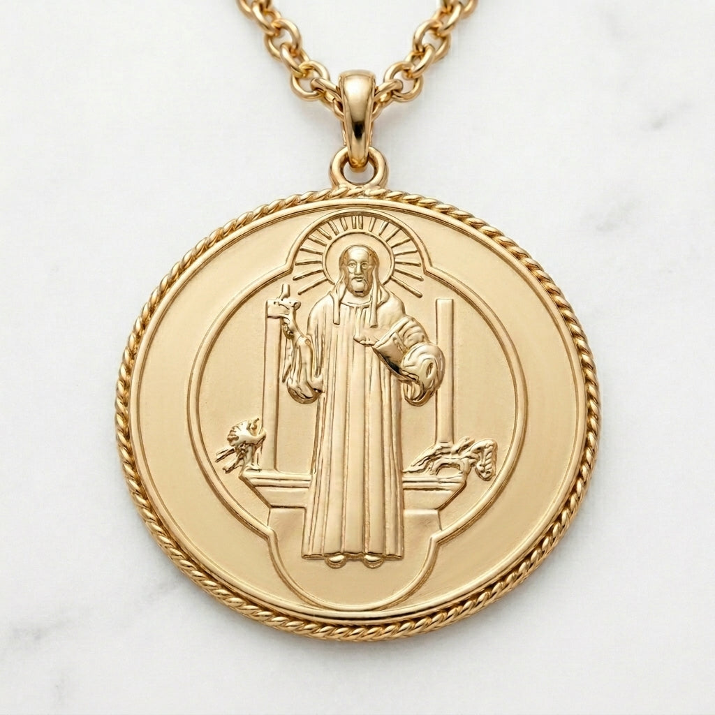 18K Gold St. Benedict Medal Protection Pendant