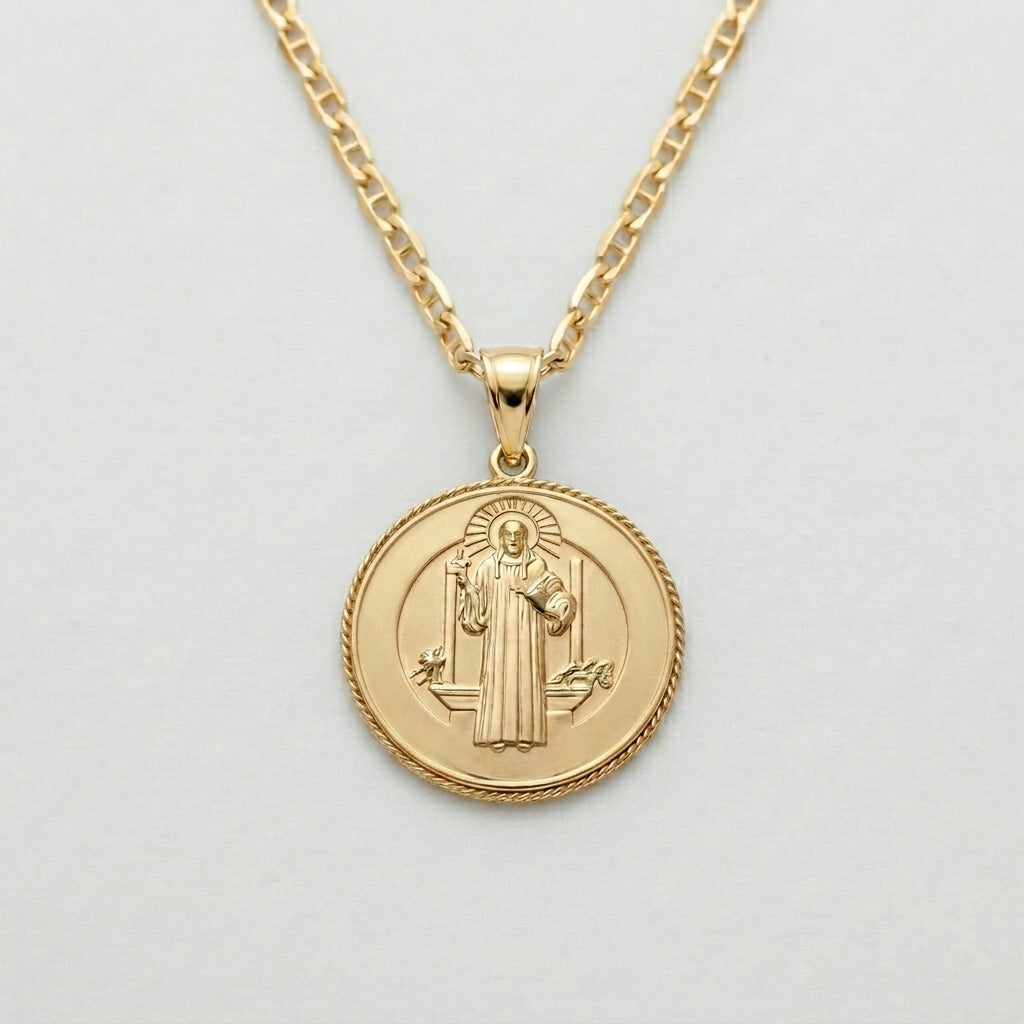 18K Gold St. Benedict Medal Protection Pendant