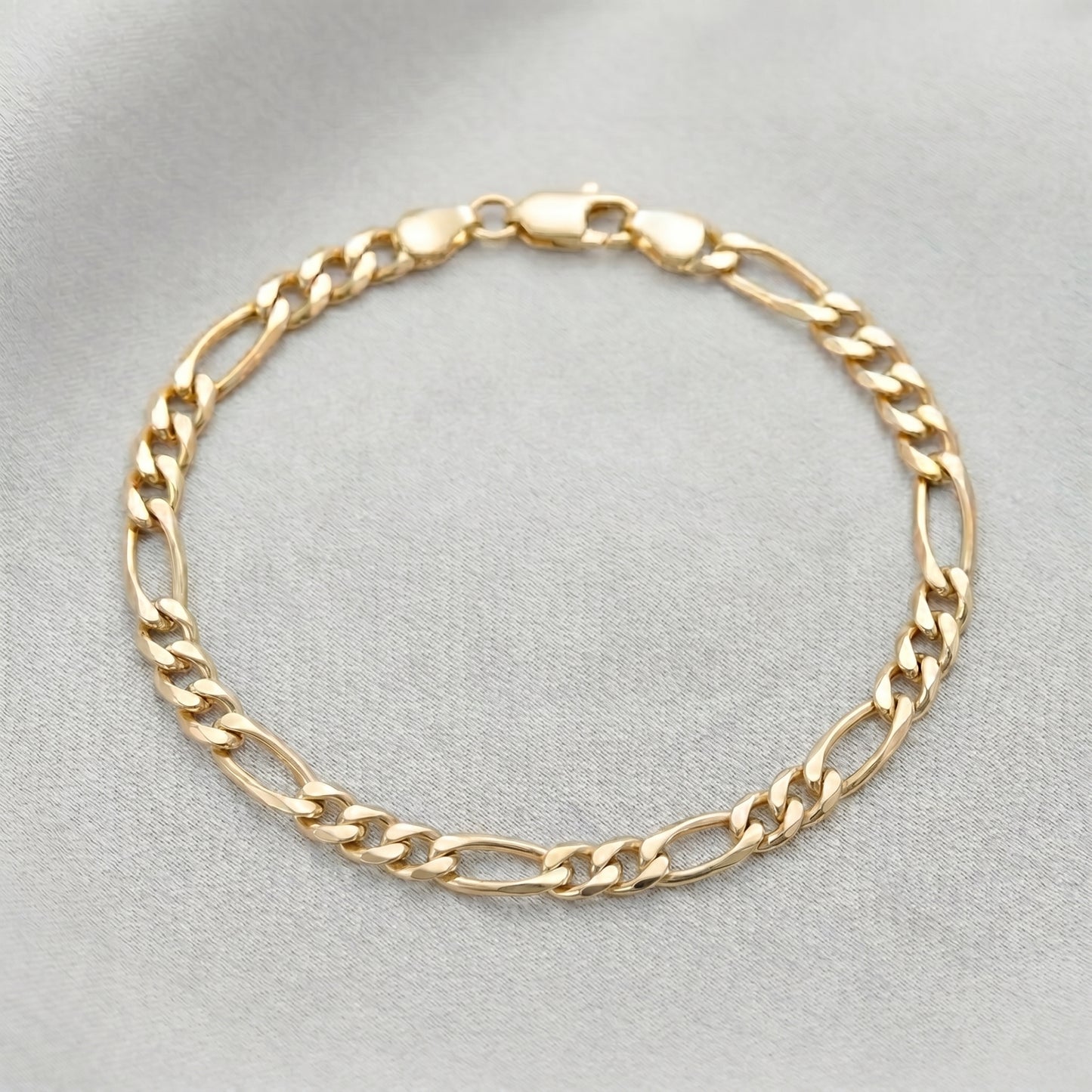 18K Solid Gold Figaro Link Chain Bracelet