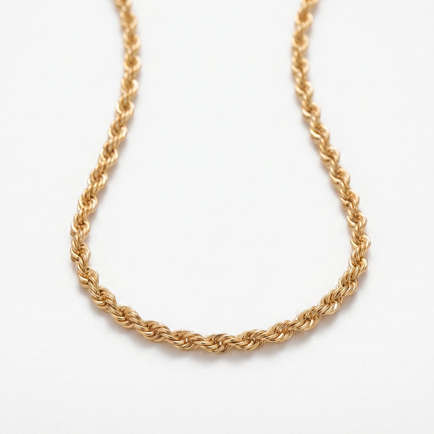 18K Solid Gold Rope Chain Necklace