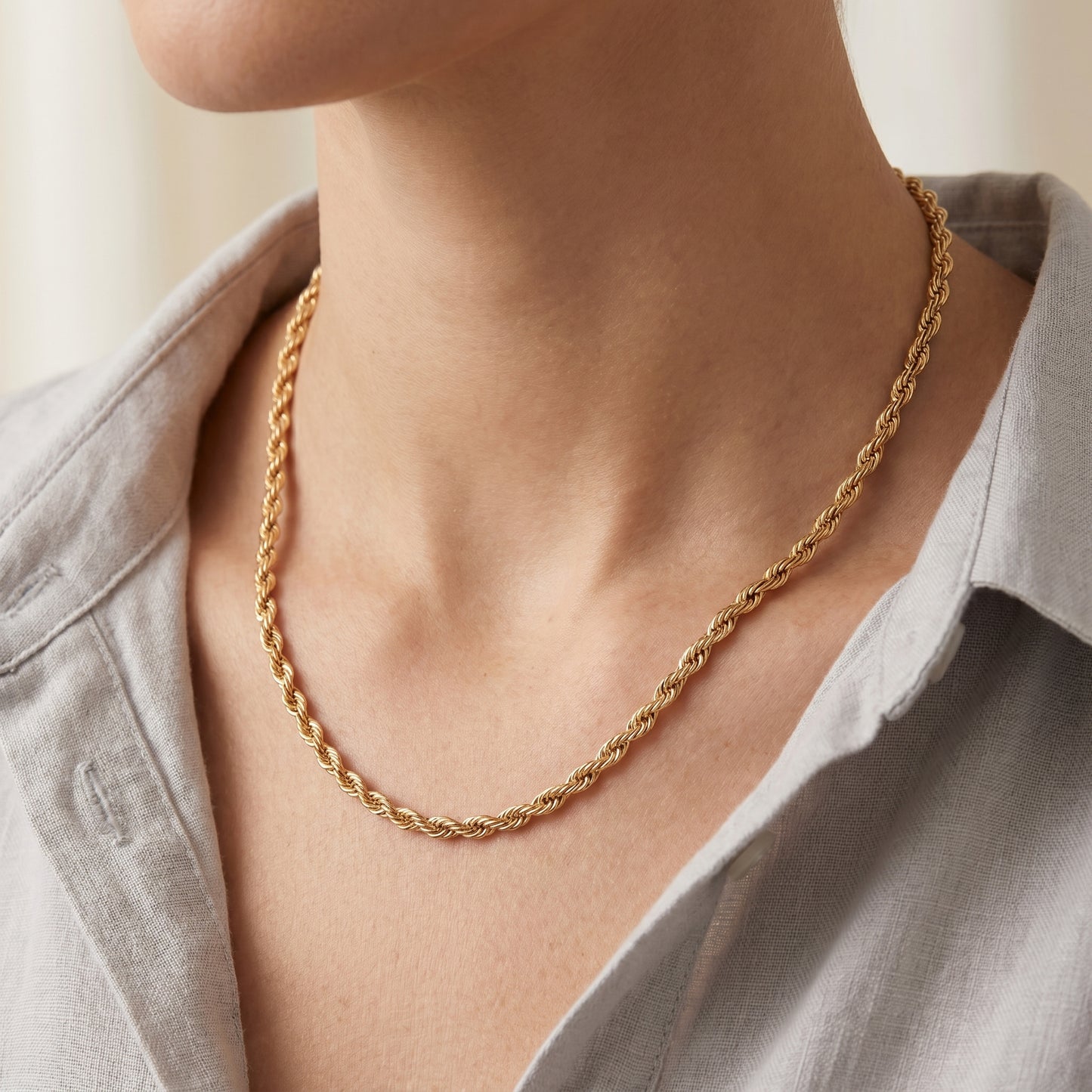 18K Solid Gold Rope Chain Necklace
