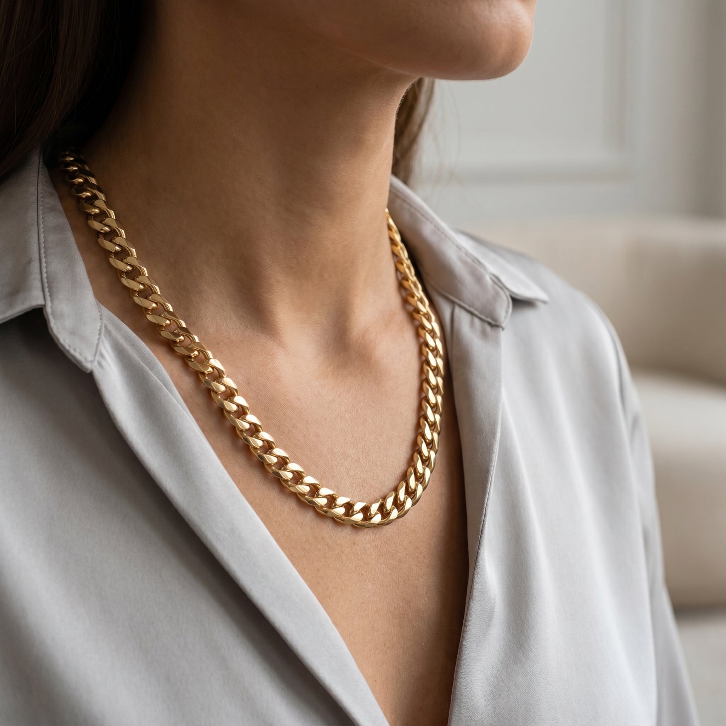 18K Solid Gold Miami Cuban Link Chain Necklace