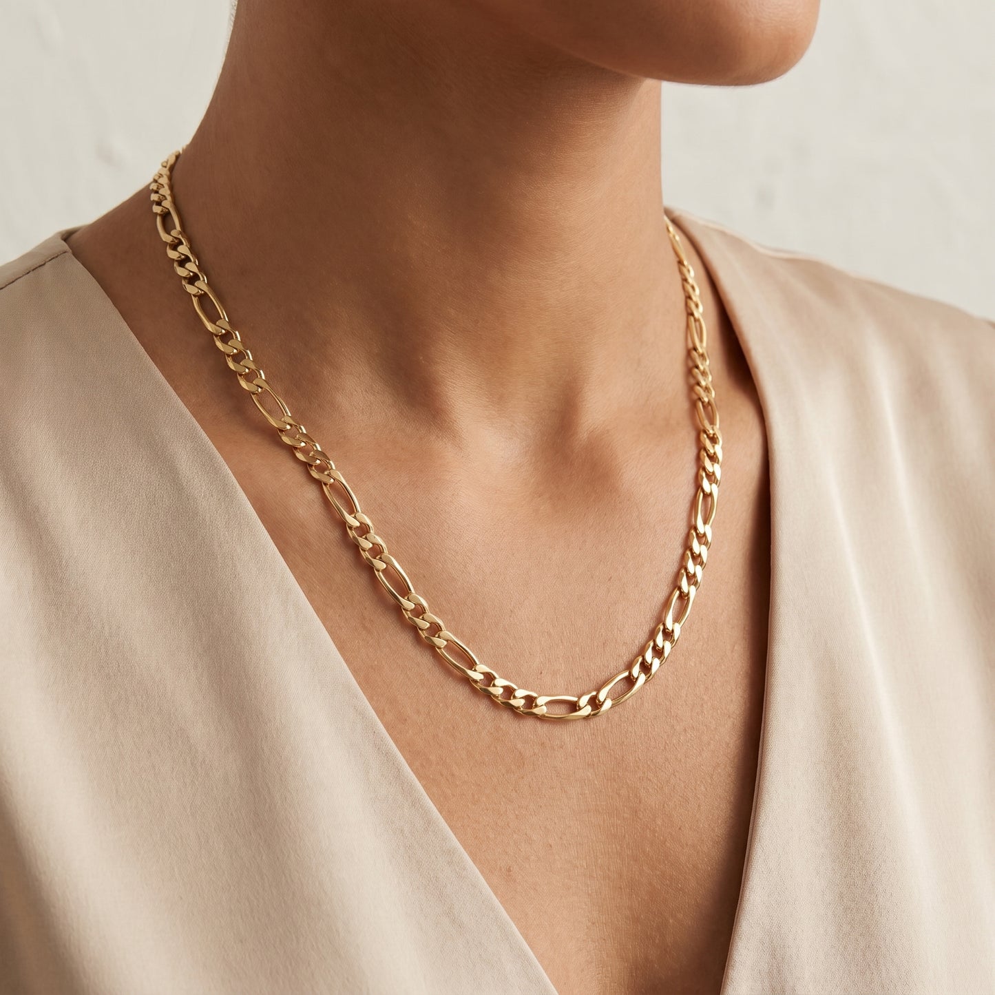 18K Solid Gold Figaro Link Chain Necklace