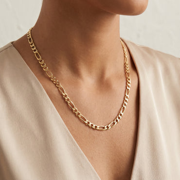 18K Solid Gold Figaro Link Chain Necklace