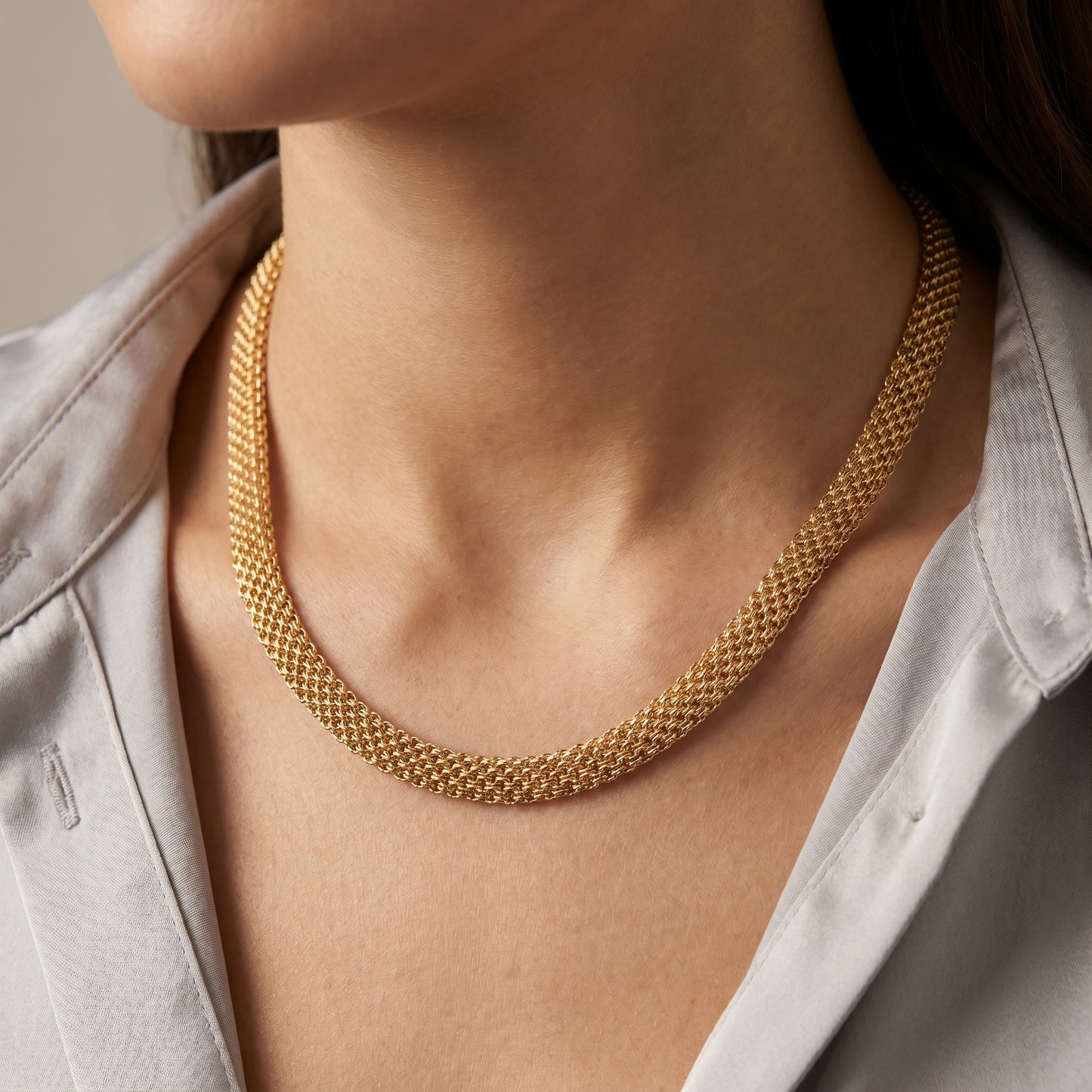 18K Solid Gold Wheat Spiga Chain Necklace
