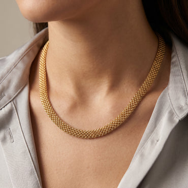 18K Solid Gold Wheat Spiga Chain Necklace