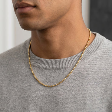 18K Solid Gold Ball Bead Chain Necklace