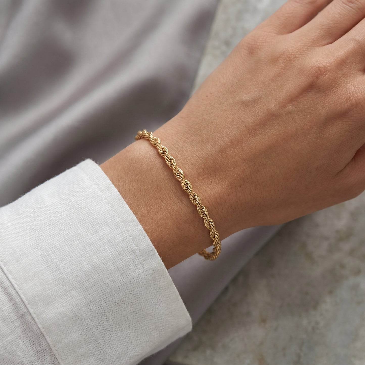 18K Solid Gold Rope Chain Bracelet