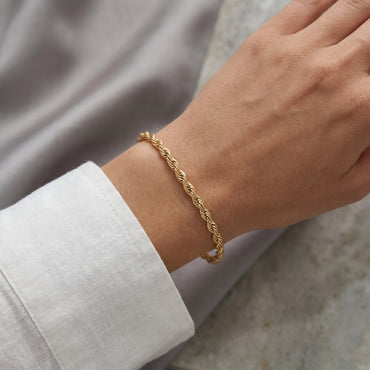 18K Solid Gold Rope Chain Bracelet