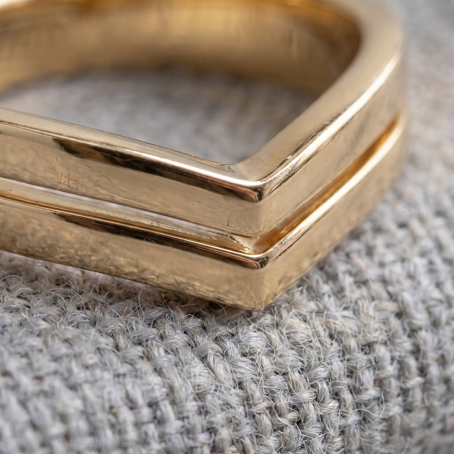 18K Solid Gold Double Chevron V-Shaped Stacking Band